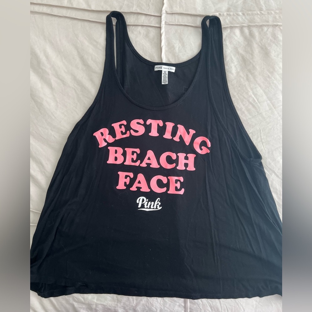 PINK ‘Resting Beach Face’ black tank